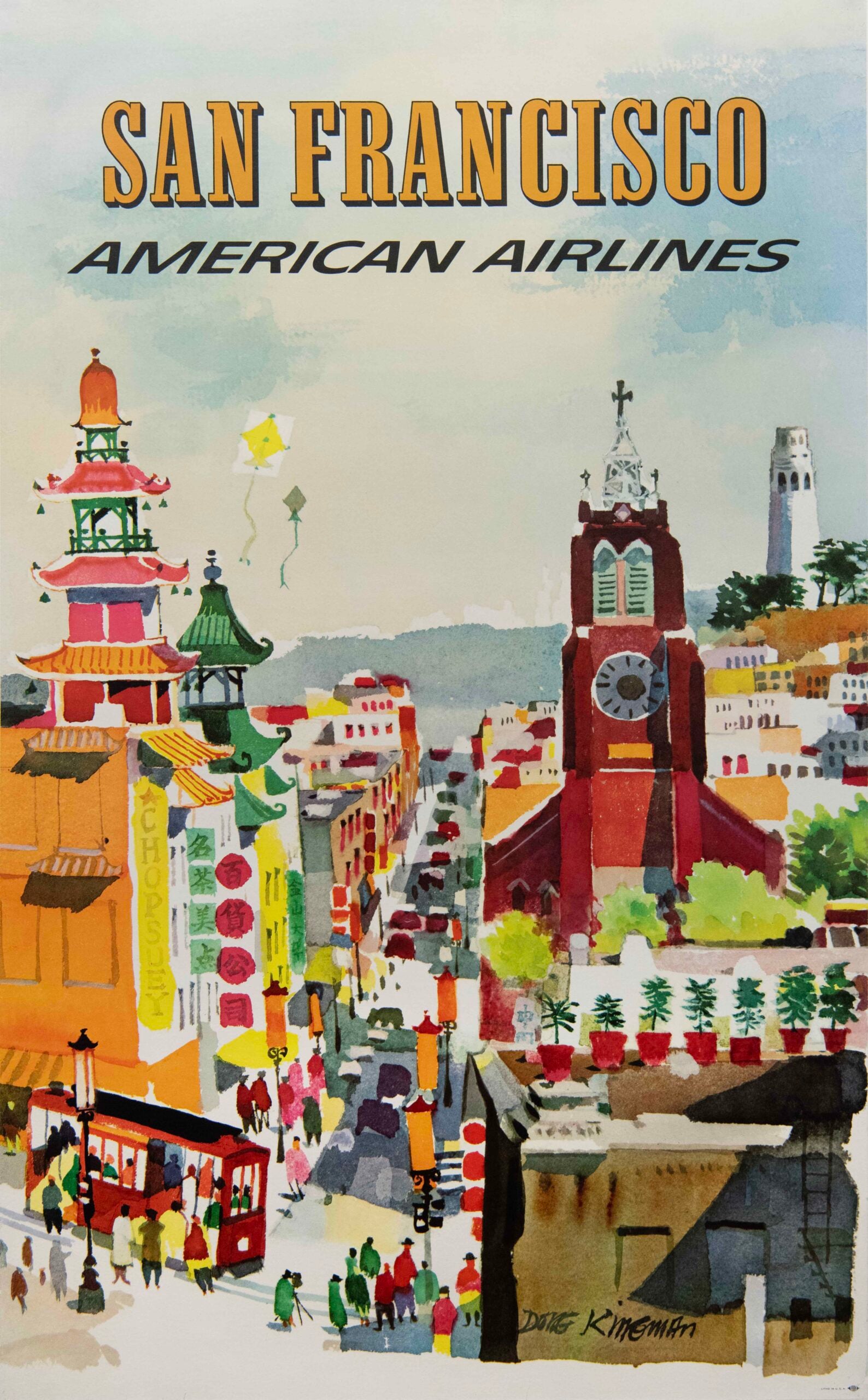 Original Vintage American Airlines San Francisco Travel Poster by Dong Kingman, 1965