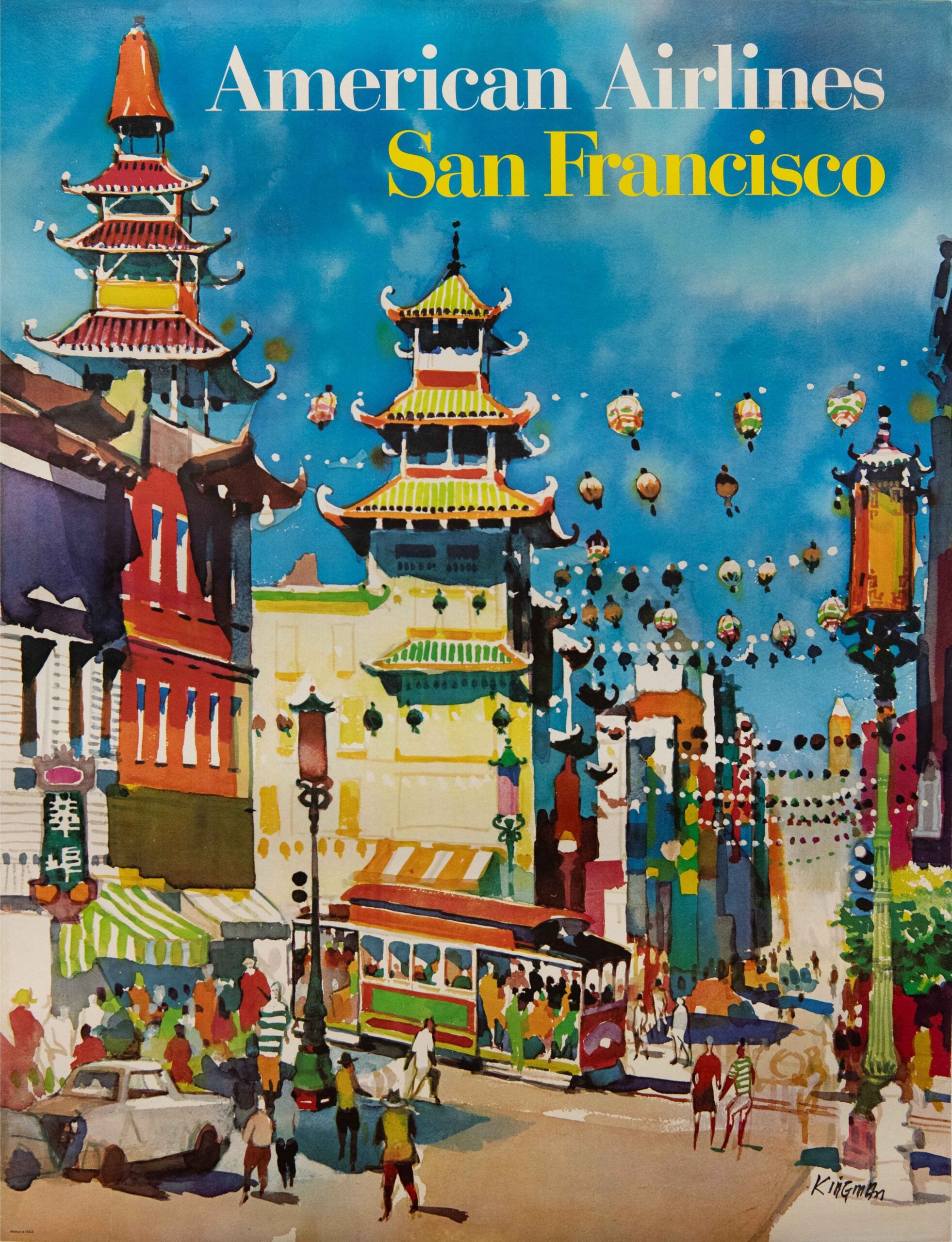 Original Vintage American Airlines San Francisco Travel Poster by Dong Kingman, 1965