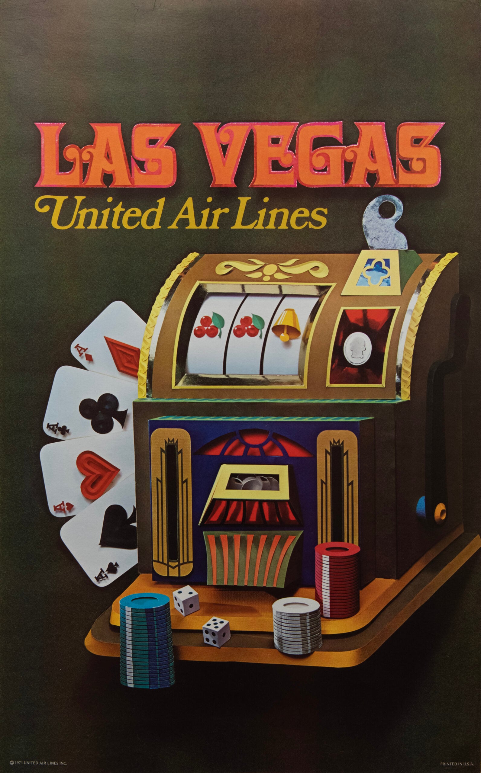 Original Vintage United Air Lines Las Vegas Travel Poster, 1971