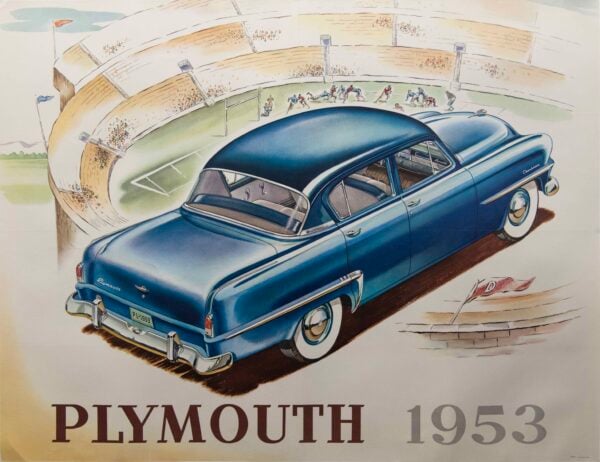 Original Vintage Auto Advertising Poster for Plymouth, 1953