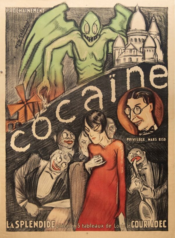 Original Vintage French Theater Poster for ‘Cocaine’ by Rene Gaillard, 1926