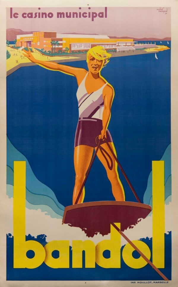 Original Vintage French Bandol Travel Poster by A. Bermond, 1930