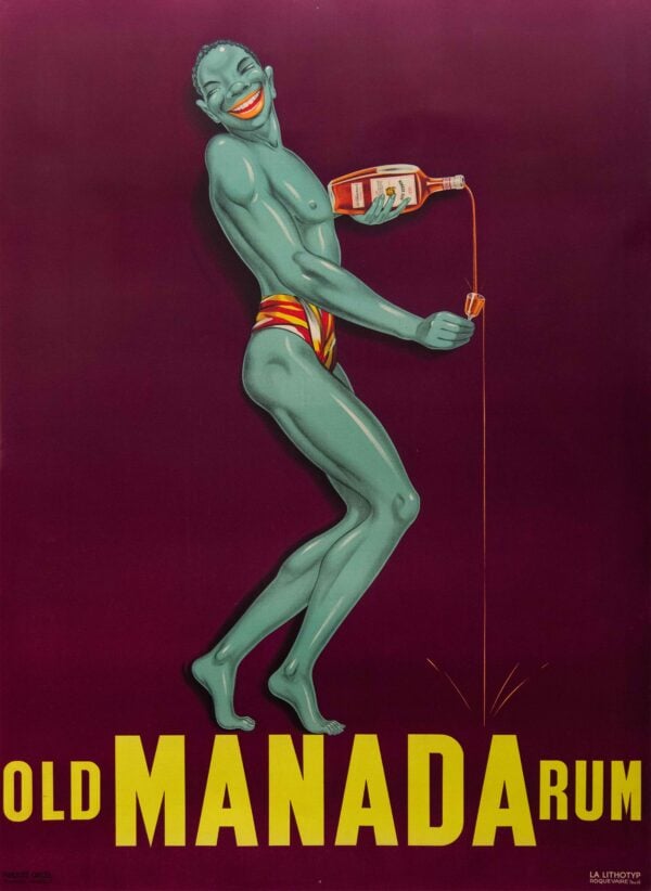 Original Vintage French Old Manada Rum Liquor Poster, 1930