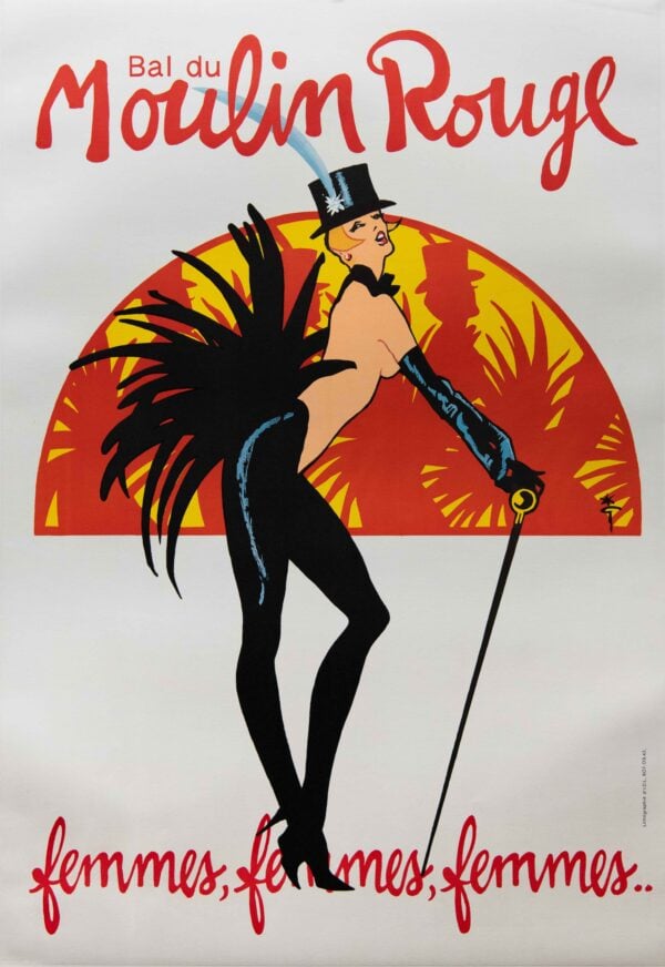Original Vintage French Moulin Rouge “Femmes, Femmes, Femmes…” Poster by Rene Gruau, 1983